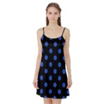Polka Dots - Cerulean Blue on Black Satin Night Slip