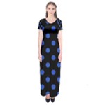 Polka Dots - Cerulean Blue on Black Short Sleeve Maxi Dress