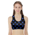 Polka Dots - Cerulean Blue on Black Women s Sports Bra with Border