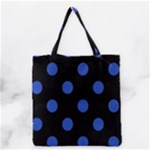 Polka Dots - Cerulean Blue on Black Grocery Tote Bag