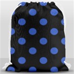 Polka Dots - Cerulean Blue on Black Drawstring Bag (Large)