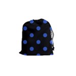 Polka Dots - Cerulean Blue on Black Drawstring Pouch (S)