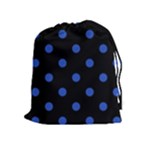 Polka Dots - Cerulean Blue on Black Drawstring Pouch (XL)
