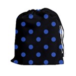 Polka Dots - Cerulean Blue on Black Drawstring Pouch (XXl)