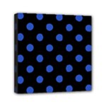 Polka Dots - Cerulean Blue on Black Mini Canvas 6  x 6  (Stretched)