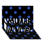 Polka Dots - Cerulean Blue on Black YOU ARE INVITED 3D Greeting Card (7x5)