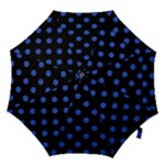 Polka Dots - Cerulean Blue on Black Hook Handle Umbrella (Medium)