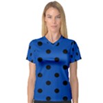 Polka Dots - Black on Cobalt Blue Women s V-Neck Sport Mesh Tee