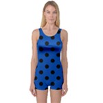 Polka Dots - Black on Cobalt Blue One Piece Boyleg Swimsuit