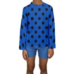 Polka Dots - Black on Cobalt Blue Kid s Long Sleeve Swimwear