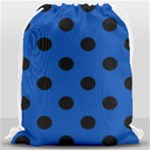 Polka Dots - Black on Cobalt Blue Drawstring Bag (Large)