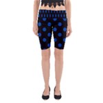 Polka Dots - Cobalt Blue on Black Yoga Cropped Leggings