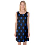 Polka Dots - Cobalt Blue on Black Sleeveless Satin Nightdress