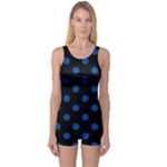 Polka Dots - Cobalt Blue on Black One Piece Boyleg Swimsuit