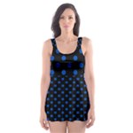 Polka Dots - Cobalt Blue on Black Skater Dress Swimsuit