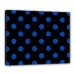 Polka Dots - Cobalt Blue on Black Canvas 20  x 16  (Stretched)
