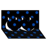 Polka Dots - Cobalt Blue on Black Twin Hearts 3D Greeting Card (8x4)