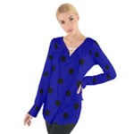 Polka Dots - Black on Dark Blue Women s Tie Up Tee
