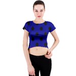 Polka Dots - Black on Dark Blue Crew Neck Crop Top