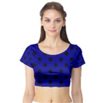 Polka Dots - Black on Dark Blue Short Sleeve Crop Top (Tight Fit)
