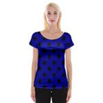 Polka Dots - Black on Dark Blue Women s Cap Sleeve Top