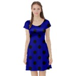 Polka Dots - Black on Dark Blue Short Sleeve Skater Dress