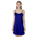 Polka Dots - Black on Dark Blue Satin Night Slip