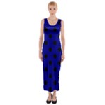 Polka Dots - Black on Dark Blue Fitted Maxi Dress