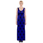 Polka Dots - Black on Dark Blue Maxi Thigh Split Dress
