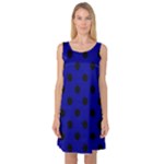Polka Dots - Black on Dark Blue Sleeveless Satin Nightdress