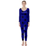 Polka Dots - Black on Dark Blue Long Sleeve Catsuit