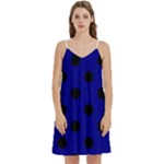 Polka Dots - Black on Dark Blue Women s Reversible Sports Bra with Border