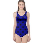 Polka Dots - Black on Dark Blue One Piece Swimsuit