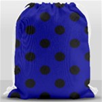 Polka Dots - Black on Dark Blue Drawstring Bag (Large)