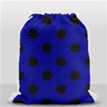 Polka Dots - Black on Dark Blue Drawstring Bag (Small)
