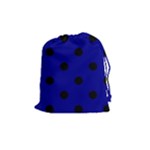Polka Dots - Black on Dark Blue Drawstring Pouch (M)