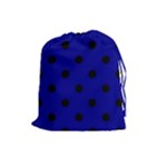 Polka Dots - Black on Dark Blue Drawstring Pouch (L)