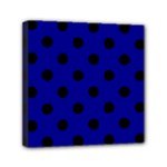 Polka Dots - Black on Dark Blue Mini Canvas 6  x 6  (Stretched)