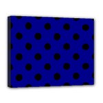 Polka Dots - Black on Dark Blue Canvas 14  x 11  (Stretched)