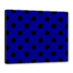 Polka Dots - Black on Dark Blue Canvas 20  x 16  (Stretched)