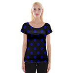 Polka Dots - Dark Blue on Black Women s Cap Sleeve Top