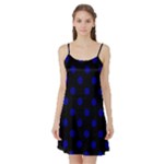 Polka Dots - Dark Blue on Black Satin Night Slip
