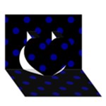 Polka Dots - Dark Blue on Black Heart 3D Greeting Card (7x5)