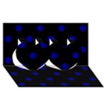 Polka Dots - Dark Blue on Black Twin Hearts 3D Greeting Card (8x4)