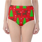 Reindeer and Xmas trees pattern High-Waist Bikini Bottoms