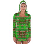 Christmas trees and reindeer pattern Women s Long Sleeve Hooded T-shirt