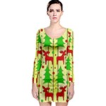 Xmas reindeer pattern - yellow Long Sleeve Bodycon Dress