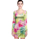 Tropical Dream Hibiscus Pattern Long Sleeve Bodycon Dress