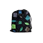 Blue and green flowers  Drawstring Pouches (Medium) 