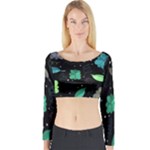 Blue and green flowers  Long Sleeve Crop Top